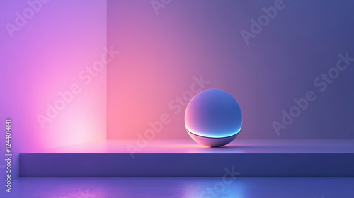 Modern Spherical Object Illuminated by Purple and Blue Lighting in a Minimalist Space