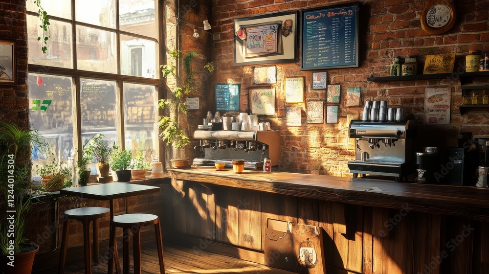 Cozy coffee shop or workspace with an artistic vibe. Cozy coffee shop or workspace with an artistic vibe.