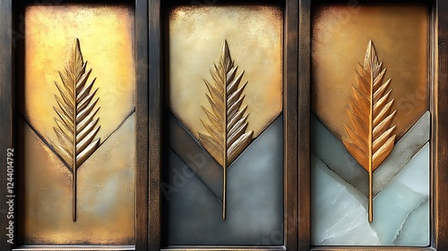 Golden Leaf Designs In Art Deco Style Panels