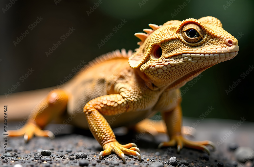 Naklejka premium Close-up portrait of a lizard, selective focus, blurred background