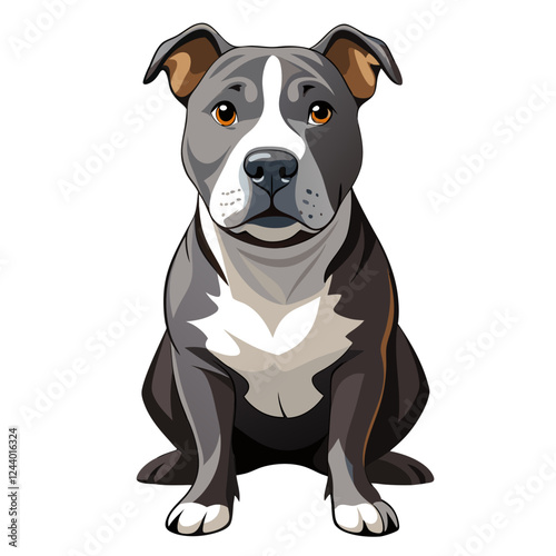american pit bull terrier dog isolated on white, Color vector illustration. Pet animal  