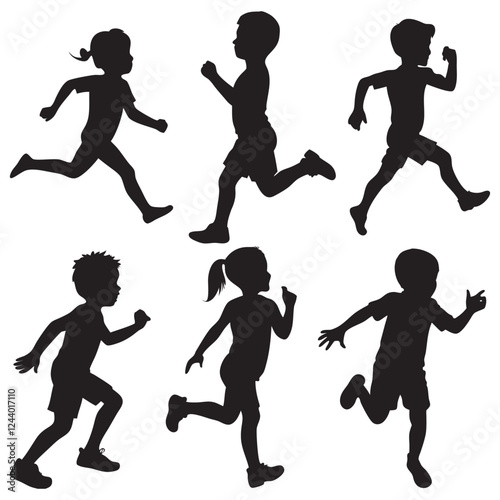 Different styler running kid child silhouettes set large pack of vector silhouette design 
