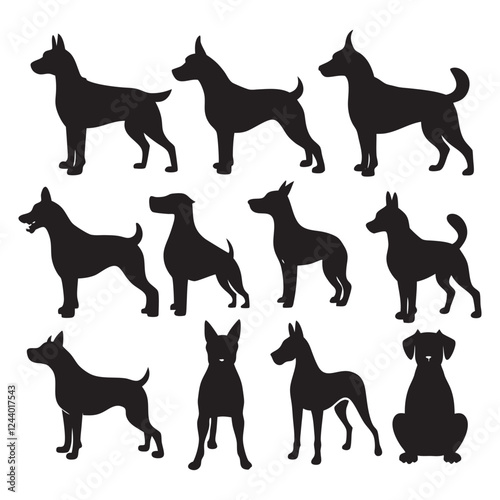 Different style Dog silhouettes set large pack of vector silhouette design photo