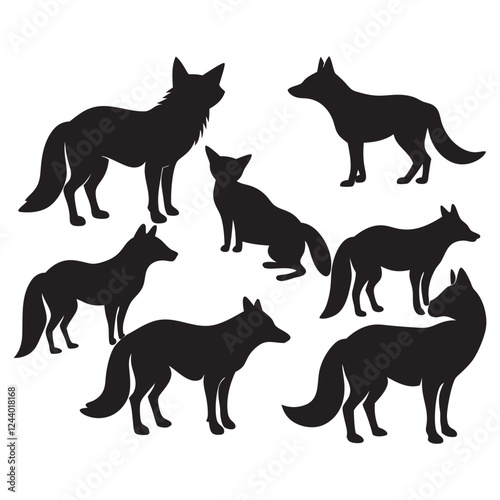 Fox coyote silhouettes set large pack of vector silhouette design 