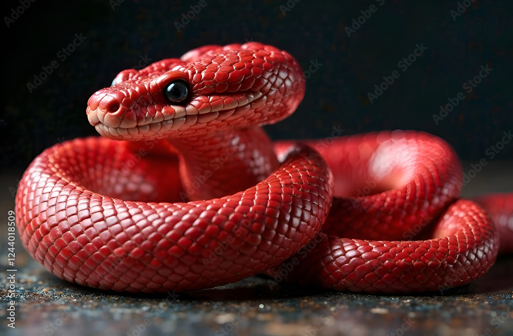Obraz premium Red snake close up, blurred background, selective focus