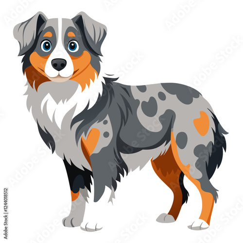 australian shepherd dog isolated on white, Color vector illustration. Pet animal  