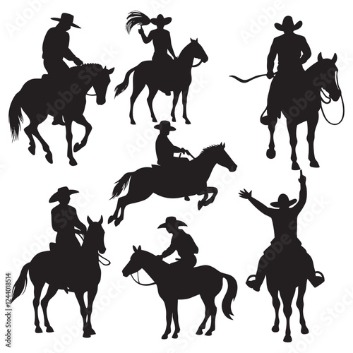 Cowboy rodeo western silhouettes set large pack of vector silhouette design 