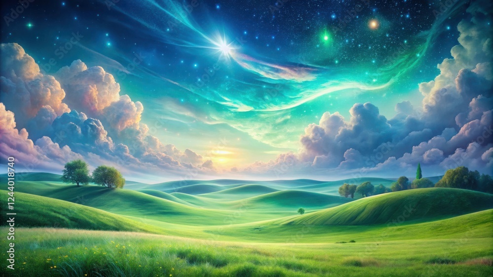 Serene Dreamland Rolling Hills Under a Celestial Canvas of Stars and Clouds Serene Dreamland Rolling Hills Under a Celestial Canvas of Stars and Clouds