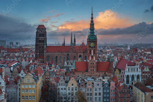 The Main Town of Gdansk at winter sunset. Poland photo