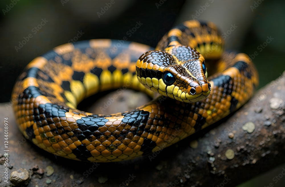 Snake closeup portrait, blurred background, selective focus Snake closeup portrait, blurred background, selective focus