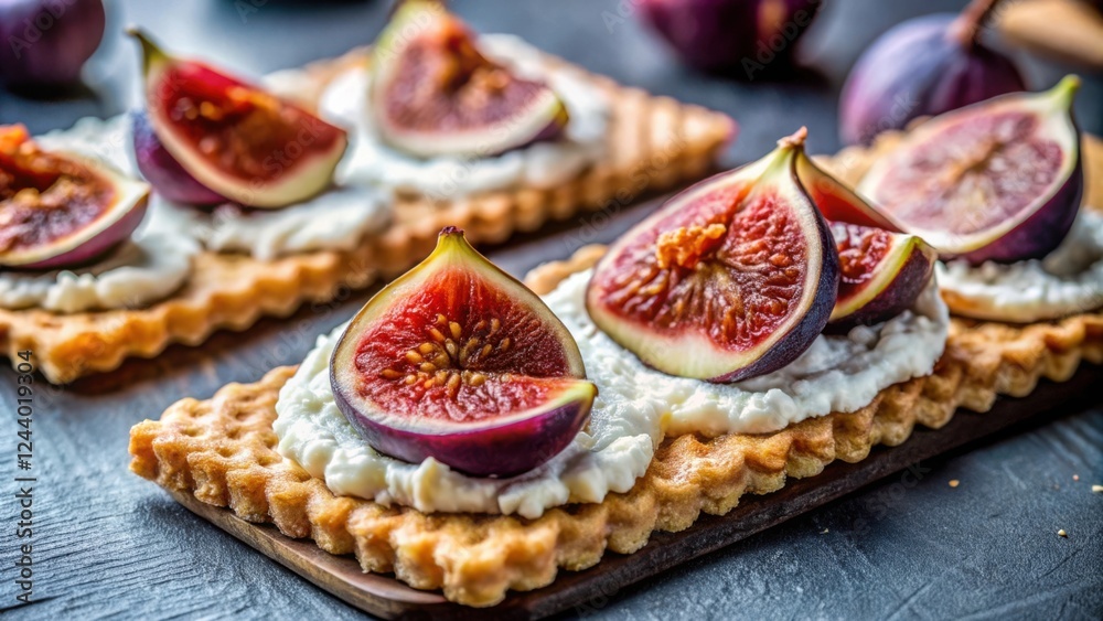 Delicious Fig and Cream Cheese Pastry Bites on a Rustic Wooden Board Delicious Fig and Cream Cheese Pastry Bites on a Rustic Wooden Board