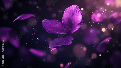 Ethereal purple petals drifting in the dark