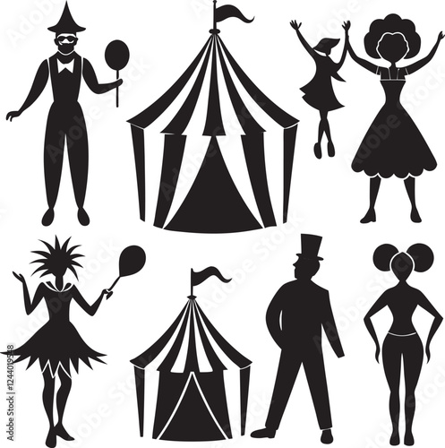 Different style Circus silhouettes set large pack of vector silhouette design