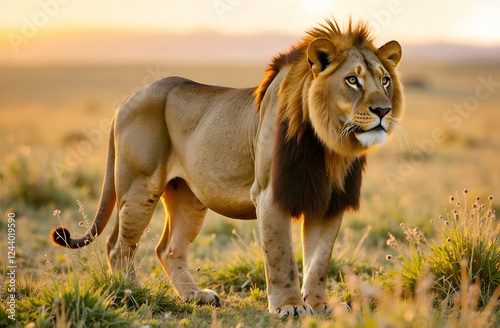 Wallpaper Mural Big lion walking in savannah, blurred background Torontodigital.ca