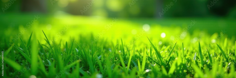 Fototapeta premium Lush green lawn, vibrant texture, sunlight dappled , background, environment