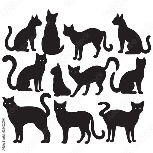 Cat silhouettes set large pack of vector silhouette design 