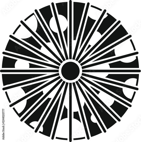 Ferris wheel rotating at amusement park, simple black glyph icon representing funfair attractions