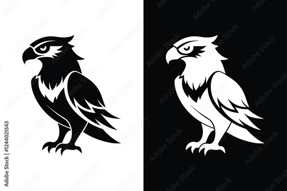 Fototapeta premium Majestic Osprey Silhouette Vector Icon in Black & White.