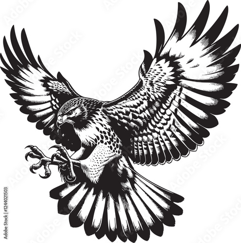   Black and White Hawk Vector Illustration: Powerful Bird Design