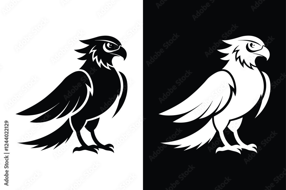 Fototapeta premium Osprey Bird Silhouette Vector Icon Black and White Background.