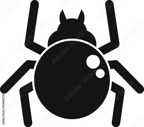 Creepy spider insect with big round body and long legs, simple black and white silhouette