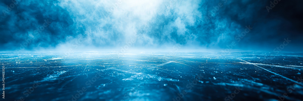 custom made wallpaper toronto digitalSpectacular ice hockey arena with dramatic lights, fog, and skate marks. Frozen rink ready for action, perfect for sports, competition, championship, dynamic winter game backgrounds.Generative ai