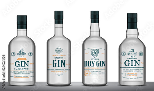 Vector gin labels and gin glass bottle mockups