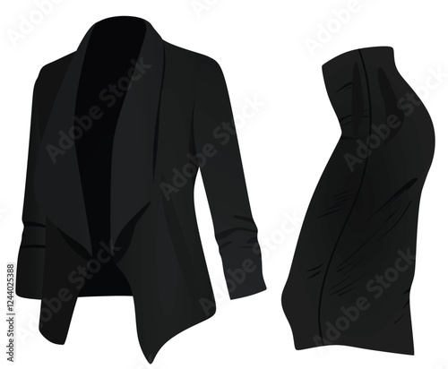 Black   woman suit and skirt. vector illustration