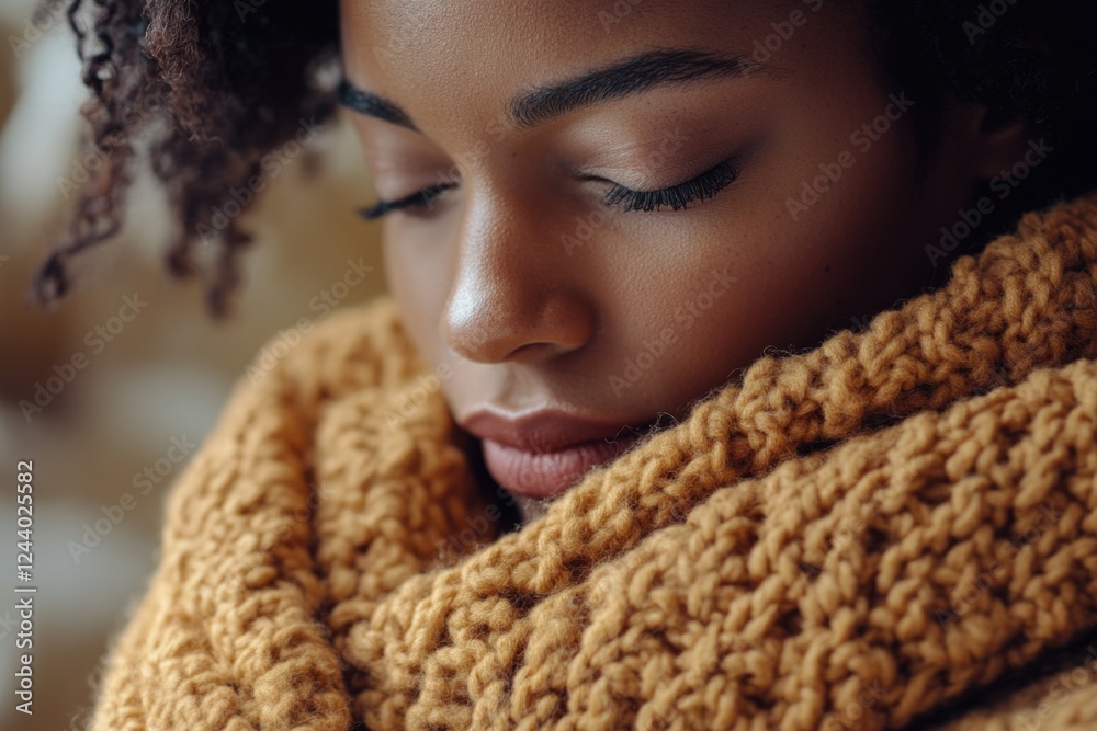 A close-up shot of someone wearing a scarf, useful for editorial or commercial purposes