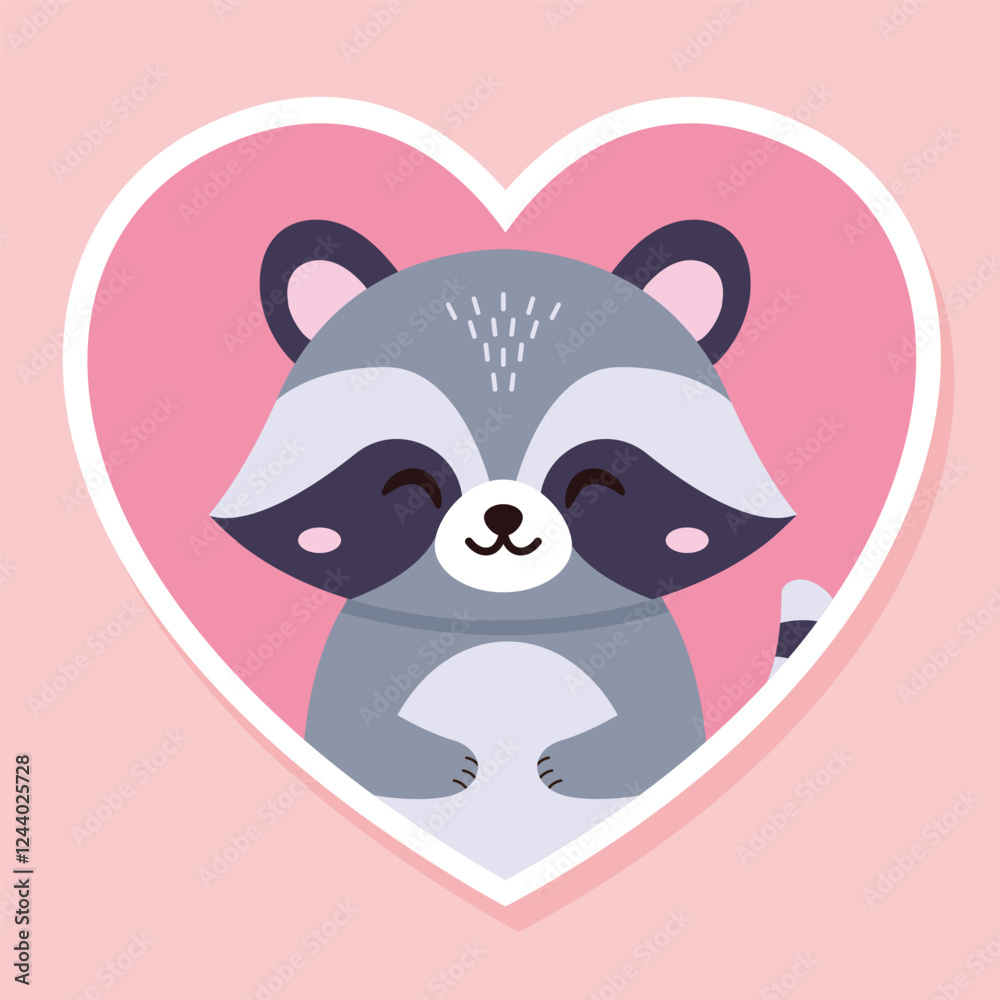 Naklejka premium A raccoon in love. Cartoon characters. Vector illustration.