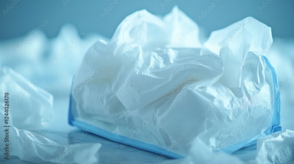 Fototapeta premium A single tissue wrapped in plastic lying on a bed, ready for use