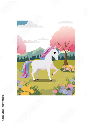 Vektor Einhorn in märchenhafter Fantasielandschaft