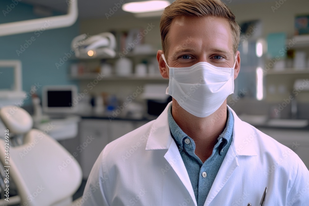 A person in a white lab coat and face mask, likely a scientist or medical professional A person in a white lab coat and face mask, likely a scientist or medical professional