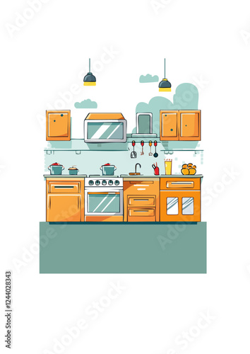 Moderne Küchen Vektorillustration mit Ofen, Herd und Küchengeräten