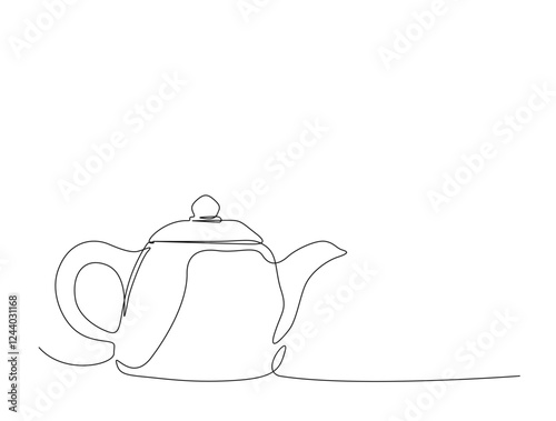 Continuous one line drawing of simple teapot. Teapot in single line draw illustration. Editable stroke.