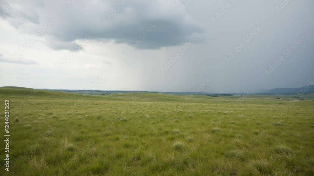 Obraz premium Expansive Prairie Landscape Under Dark Stormy Clouds