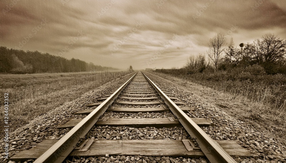 Fototapeta premium 흐린 날씨의 오래된 철길