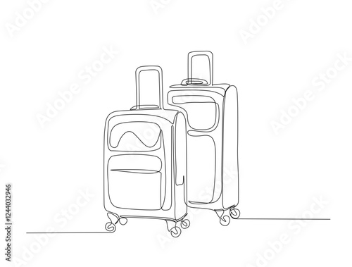 Continuous one line drawing of travel suitcase design. Travel bag in single line draw illustration. Editable stroke.