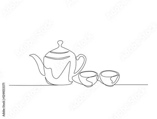 Continuous one line drawing of simple teapot. Teapot in single line draw illustration. Editable stroke.
