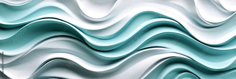 Obraz premium Abstract Minimalist Wave Pattern In Pastel Aqua Gradient, Monochromatic 3D Texture Background