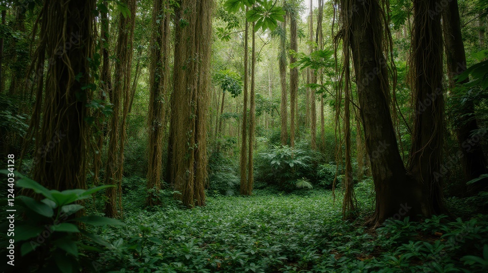 Fototapeta premium Lush Tropical Forest with Tall Trees and Dense Greenery