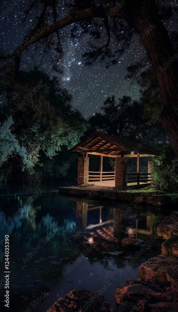 Fototapeta premium At night Under the starry sky Jacobs Well takes on_016