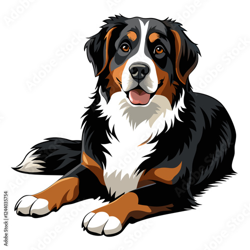bernese mountain dog isolated on white, Color vector illustration. Pet animal  