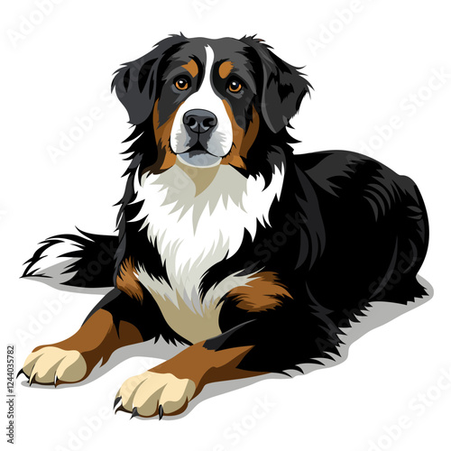 bernese mountain dog isolated on white, Color vector illustration. Pet animal  