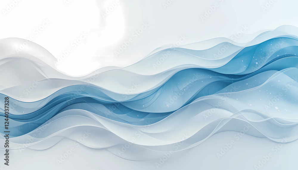 Fototapeta premium Soft blue and white wave background design, flowing translucent layers, calming art