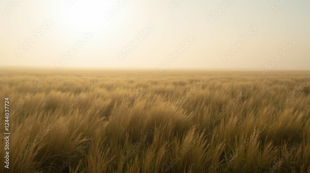 Obraz premium Serene Misty Landscape with Gentle Golden Grass Under Soft Light