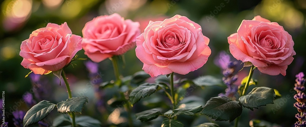 Pink Roses in Bloom: A Soft and Delicate Floral Garden Scene Pink Roses in Bloom: A Soft and Delicate Floral Garden Scene