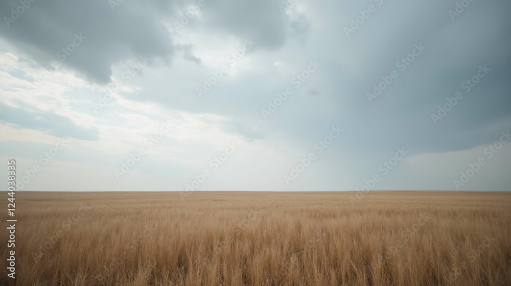 Expansive Golden Field Under Gray Sky with Dramatic Clouds Expansive Golden Field Under Gray Sky with Dramatic Clouds