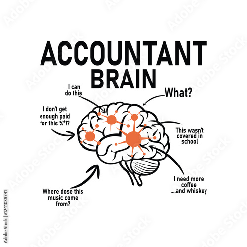 Funny Accountant Brain Diagram Vector Illustration, Accountant Brain with Coffee and Whiskey Humor SVG DESIGN