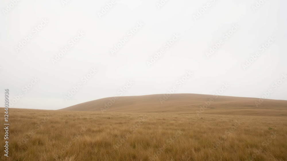 Fototapeta premium Expansive Golden Field Under Soft Gray Sky in Tranquil Landscape